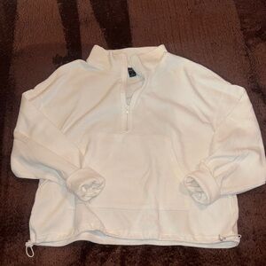 Half-Zip Waffle Knit Pullover in White